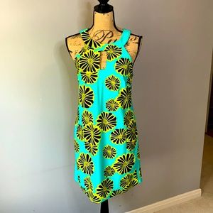 Retro Turquoise with Flower Pattern Vacation Dress